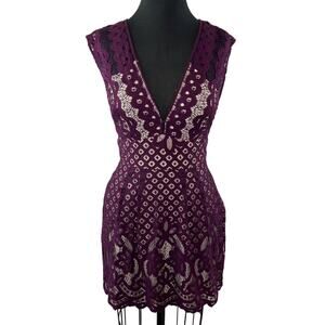 Free People | Dresses | Free People One Million Lovers Mini Dress Size 4  Black Lace Overlay Low Vneck | Poshmark